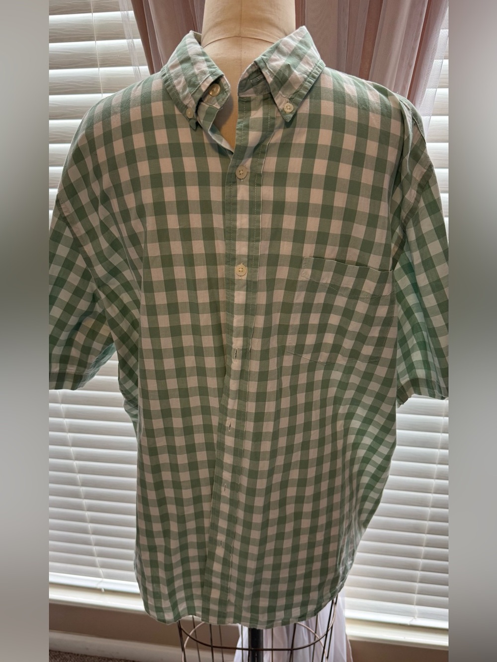 Chaps Green and White Gingham Button-Down Shirt